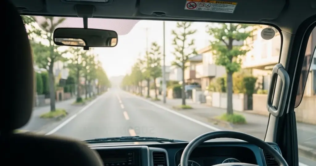 流山市求人｜満員電車をやめて夕方家に帰れる運送転職の本音とメリット３選（流山市内を走るトラックの運転席イメージ）